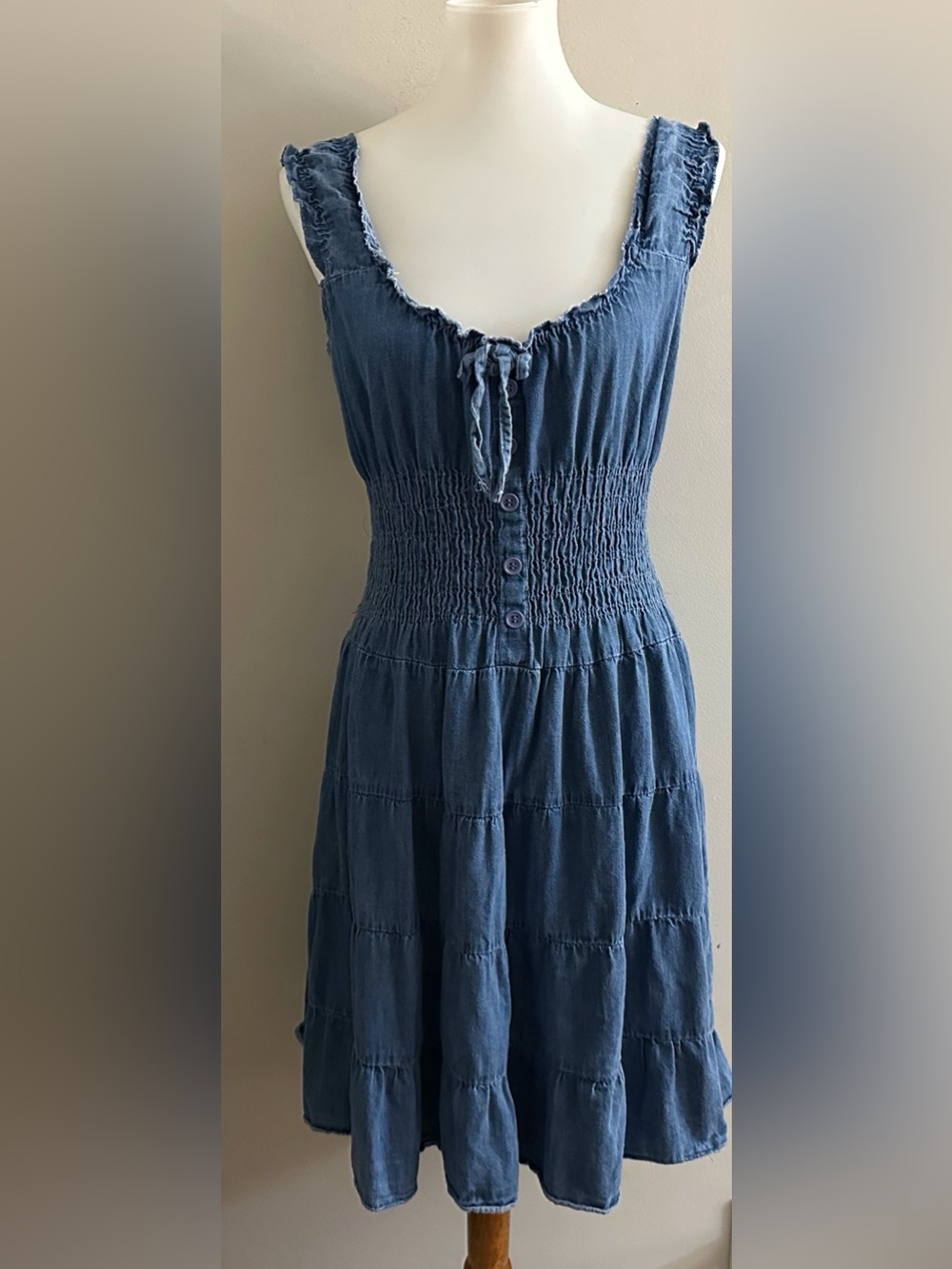 90s Vintage Chambray Smocked Sundress Boho Cottagecore Fairy Festival Summer